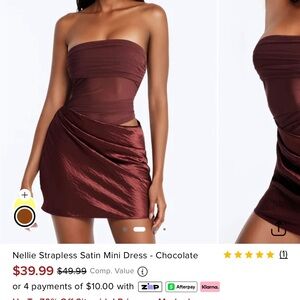 Fashion Nova Strapless Satin Mini Dress - Chocolate Brown